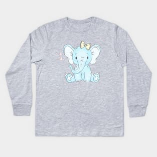 Baby Elephant - Blue Kids Long Sleeve T-Shirt